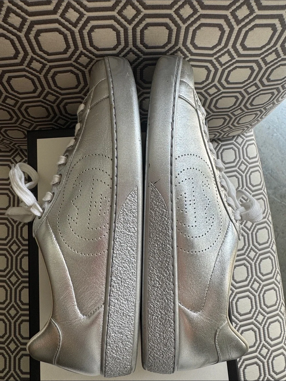 Gucci Ace Metallic Silver Men’s Leather Lace-Up Sneakers